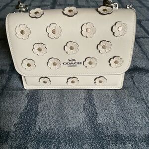 Coach White Floral Embellished Shoulder Bag